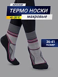 Высокие женские носки "термо" темно-серого цвета с розовыми вставками
