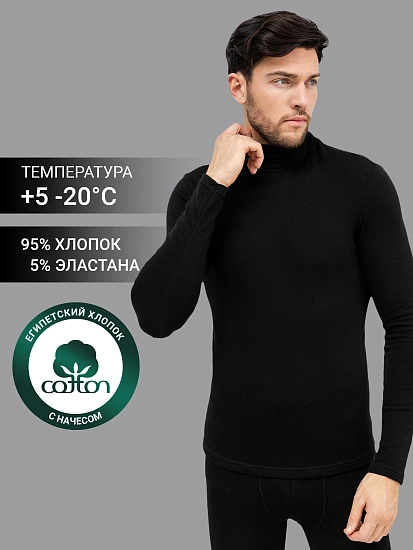 картинка Черный лонгслив с воротником-стойкой из египетского хлопка от магазина мужской одежды Mark Formelle