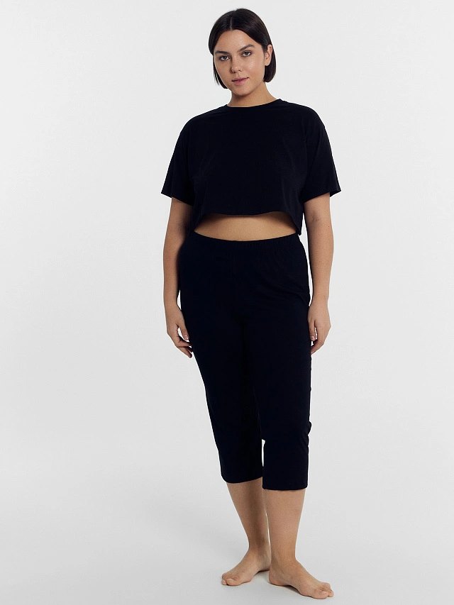 Хлопковые бриджи прямого силуэта в черном цвете - 3