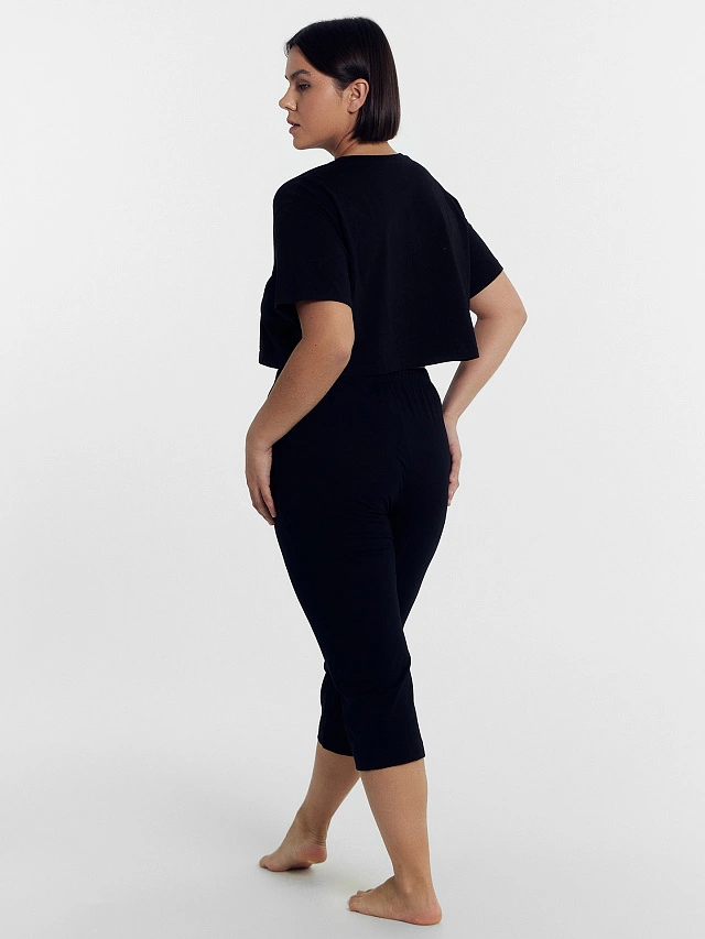 Хлопковые бриджи прямого силуэта в черном цвете - 4