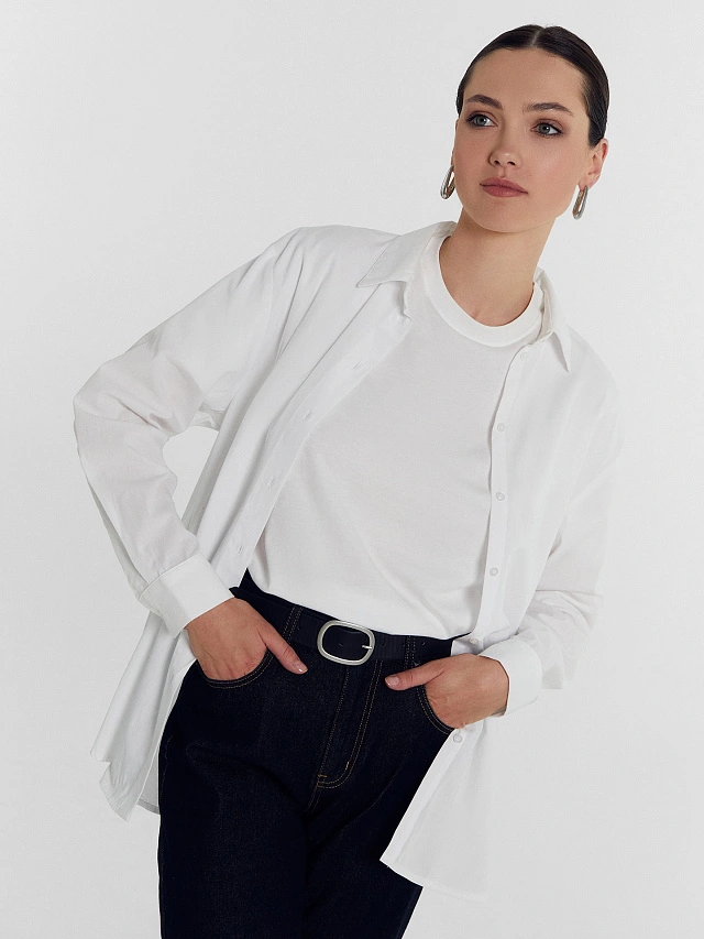 Хлопковая свободная футболка белого цвета - 6