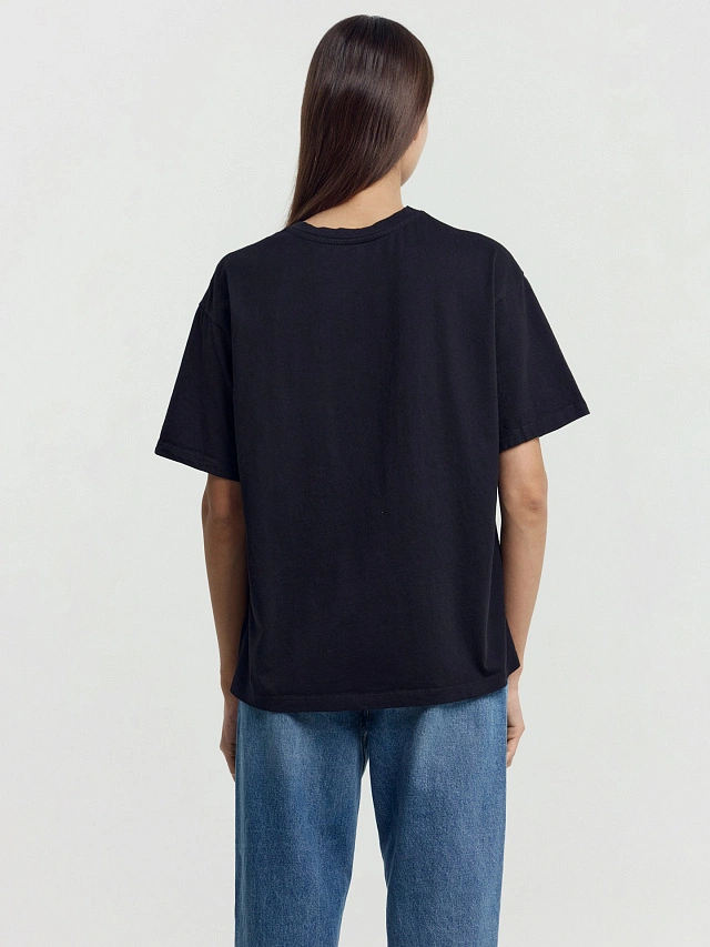 Хлопковая свободная футболка черного цвета - 2