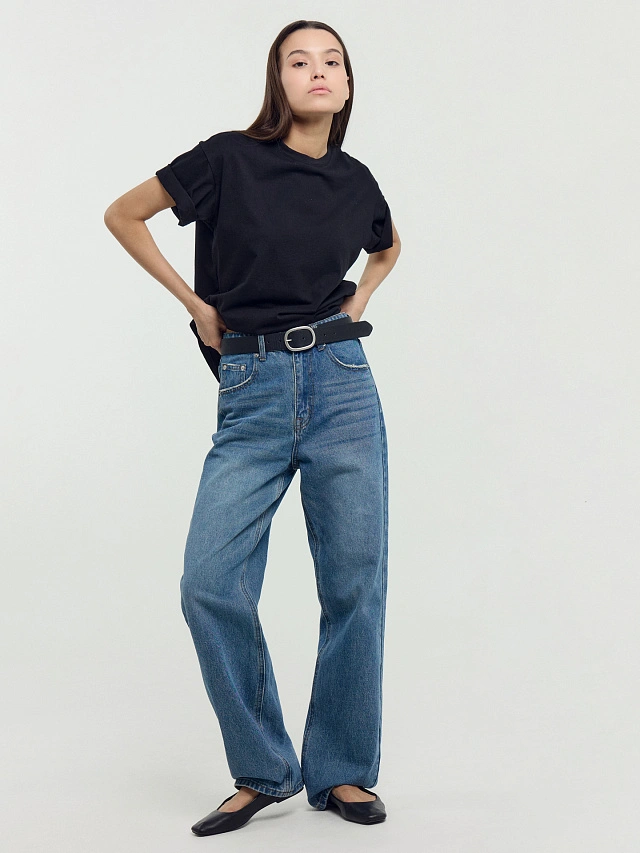 Хлопковая свободная футболка черного цвета - 7