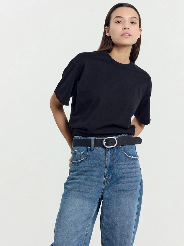 Хлопковая свободная футболка черного цвета - 8