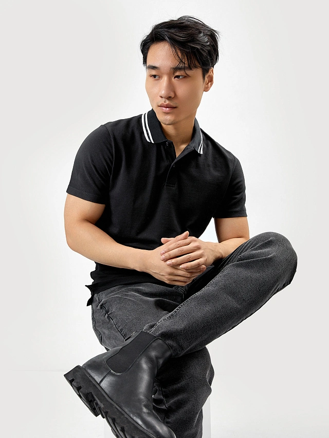 Джемпер-поло хлопковый в черном цвете - 4