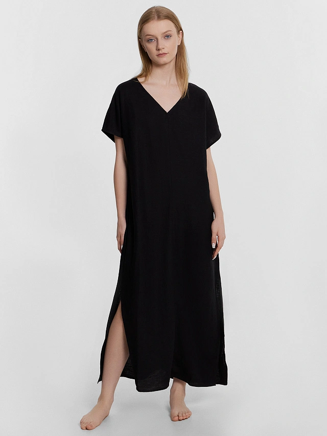 Платье женское домашнее макси черное - 2