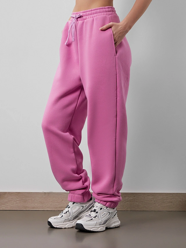 Теплые брюки женские розовые с начесом - 2