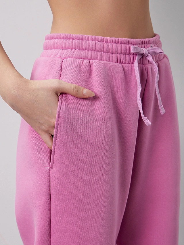 Теплые брюки женские розовые с начесом - 6