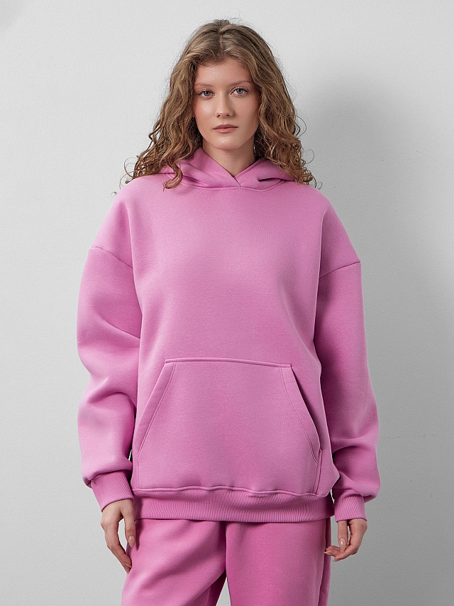 Теплое худи женское розовое с капюшоном - 2