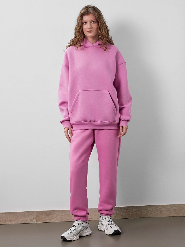 Теплое худи женское розовое с капюшоном - 3