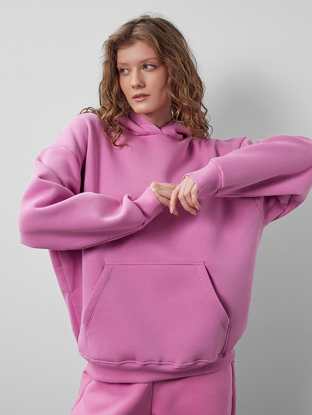 Теплое худи женское розовое с капюшоном - 8