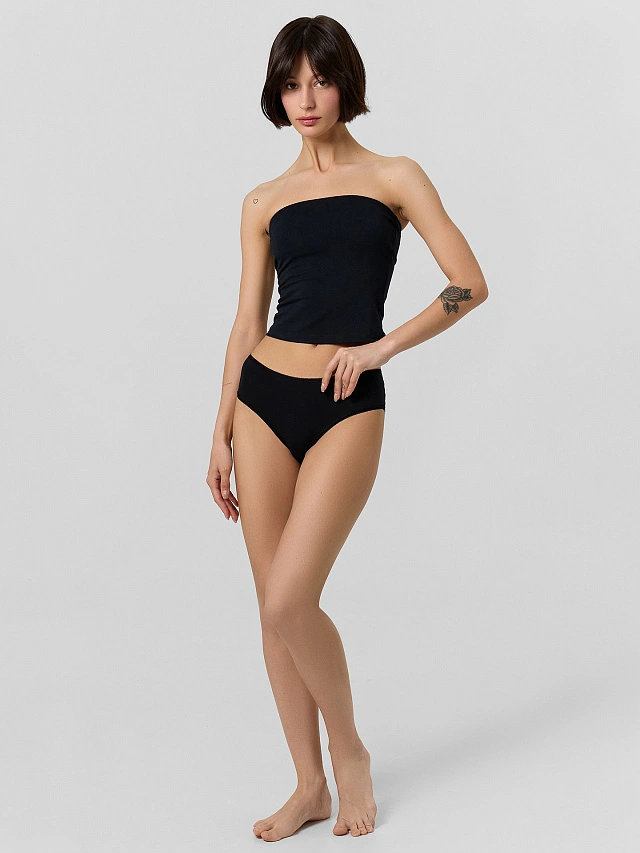 Трусы женские шорты с деталями из кружева в черном цвете - 3