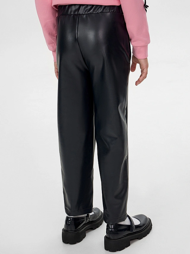 Брюки для девочек из экокожи в черном цвете - 3