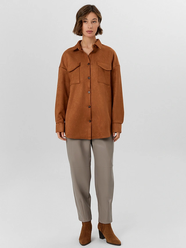 Брюки женские из экокожи в сером цвете - 4