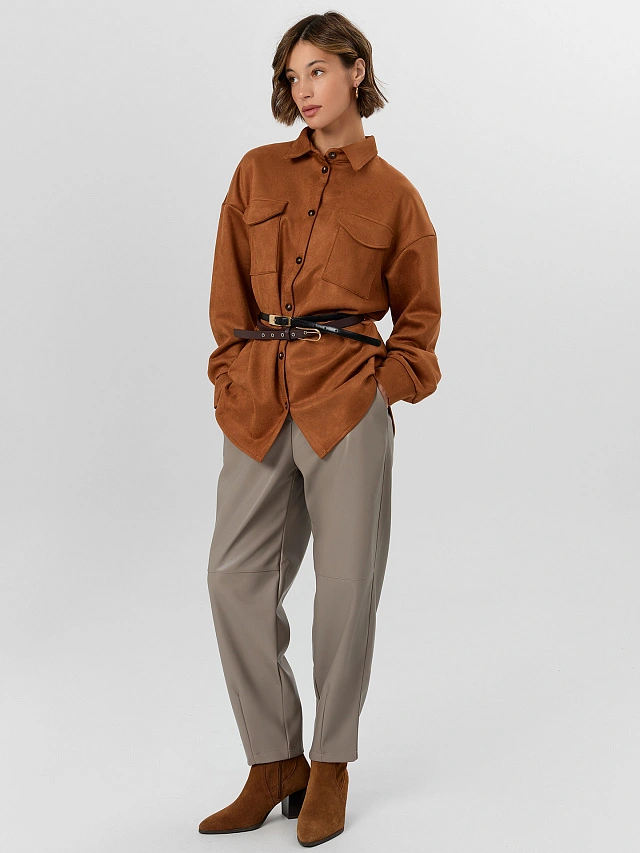 Брюки женские из экокожи в сером цвете - 6