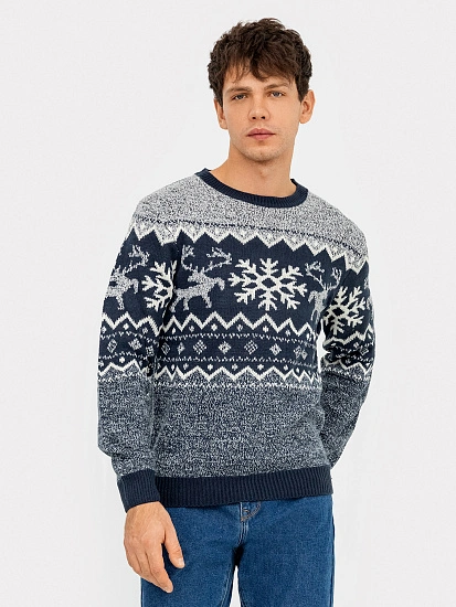 картинка Джемпер мужской новогодний в синем цвете  от магазина мужской одежды Mark Formelle
