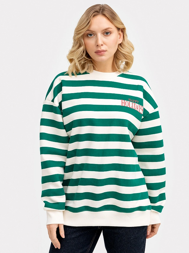 Свитшот женский в молочно-зеленую полоску - 4