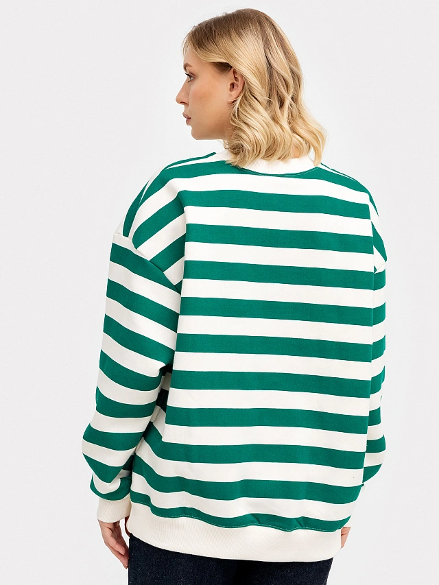 Свитшот женский в молочно-зеленую полоску - 5