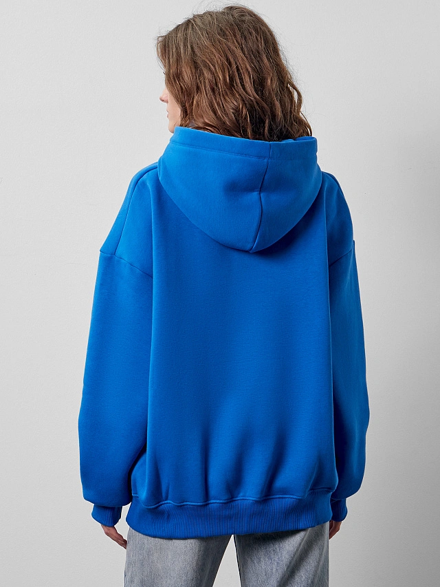 Теплое худи женское голубое с капюшоном - 3