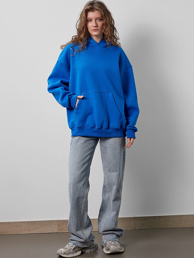 Теплое худи женское голубое с капюшоном - 4