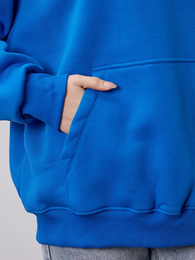 Теплое худи женское голубое с капюшоном - 6