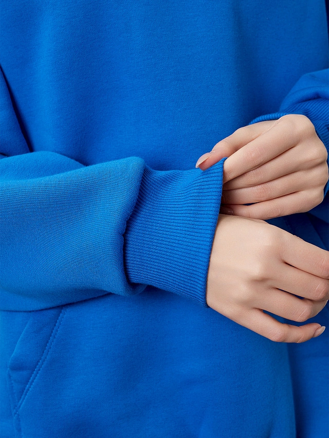 Теплое худи женское голубое с капюшоном - 7