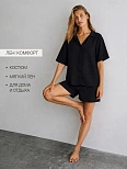 Комплект женский (жакет, шорты) черный изо льна и вискозы