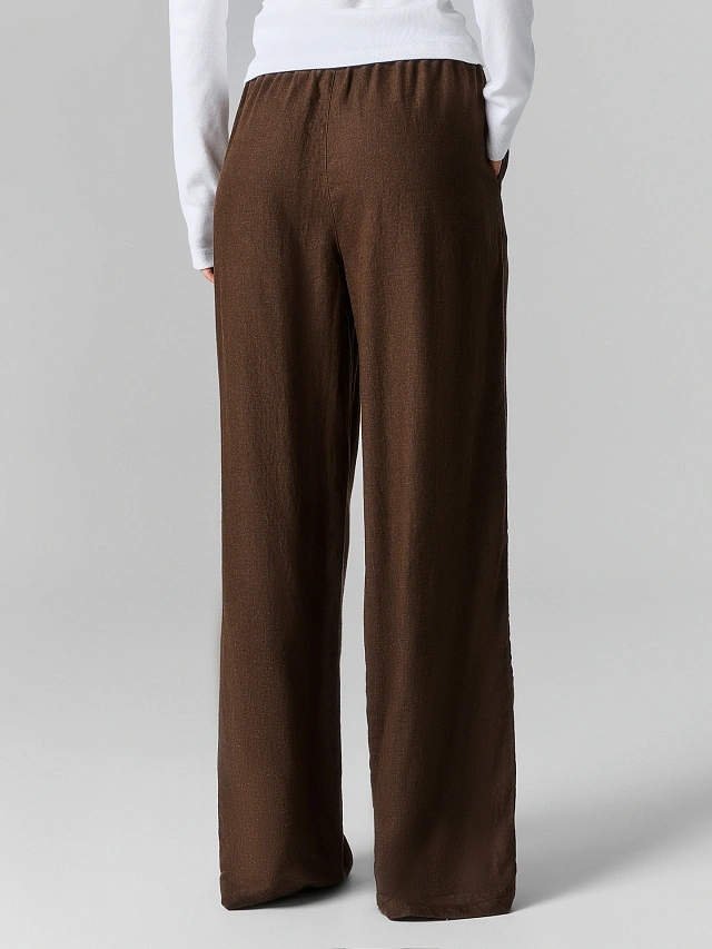 Брюки женские домашние из вискозы и льна коричневые - 3