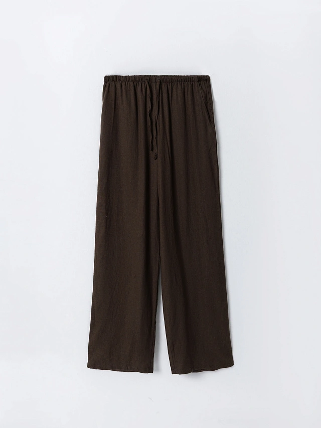 Брюки женские домашние из вискозы и льна коричневые - 4