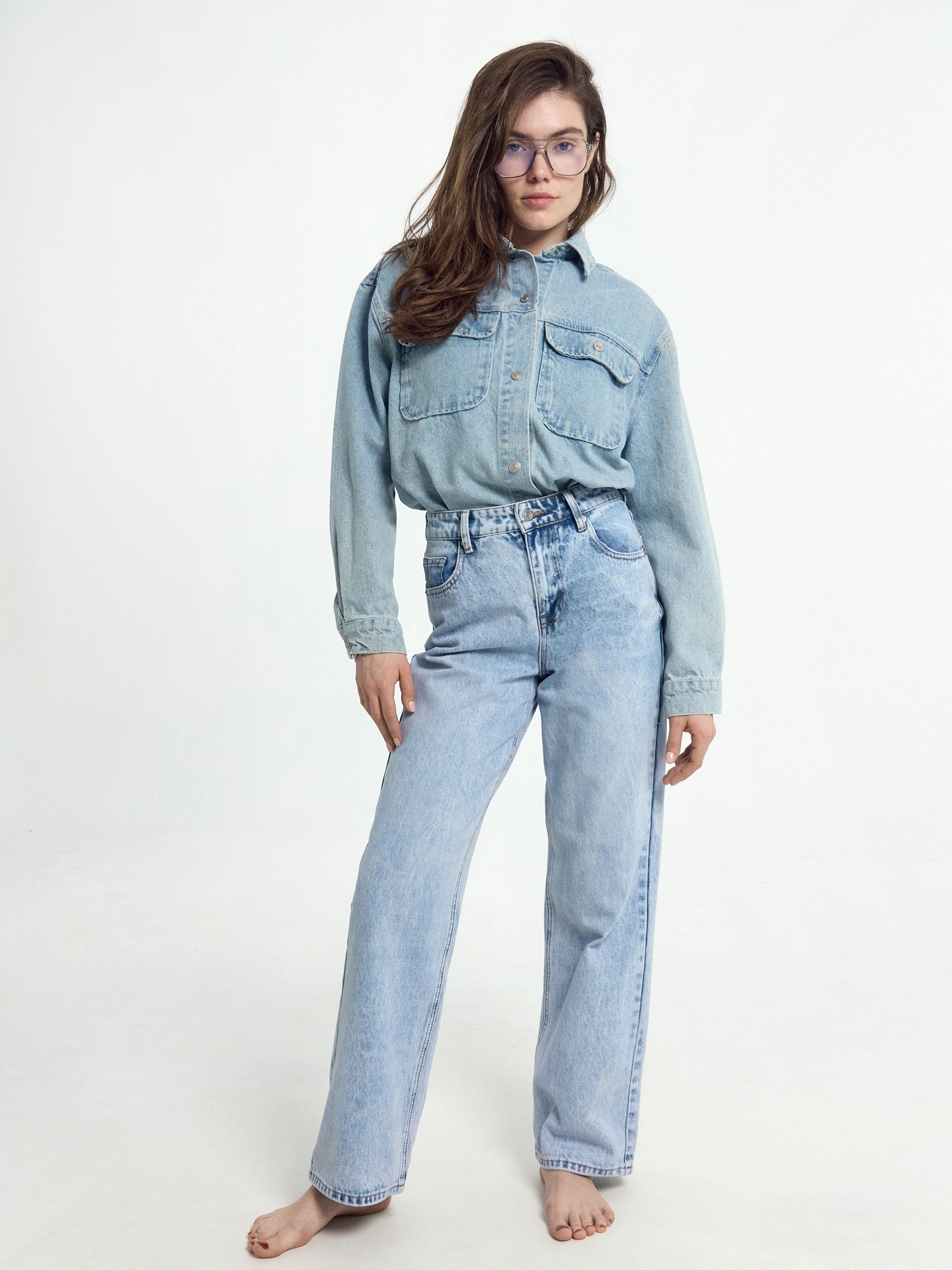 Брюки женские джинсовые wide leg голубые