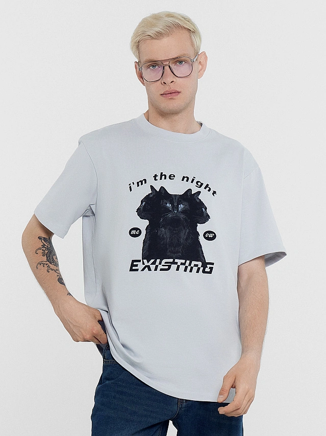 Футболка мужская туманно-голубая с печатью - 5