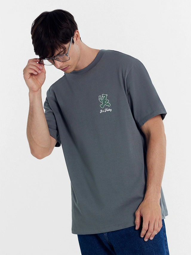 Футболка мужская серая с печатью - 6