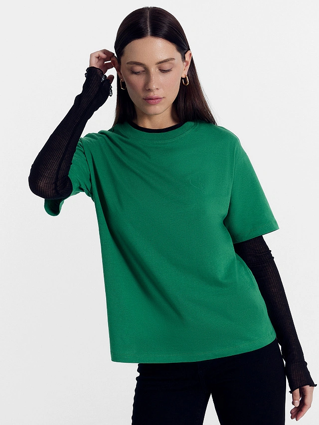 Футболка женская сосново-зеленая с печатью - 5