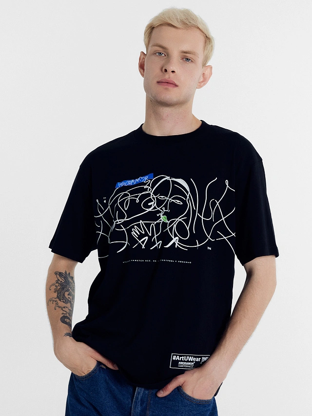 Футболка мужская черная с печатью - 6