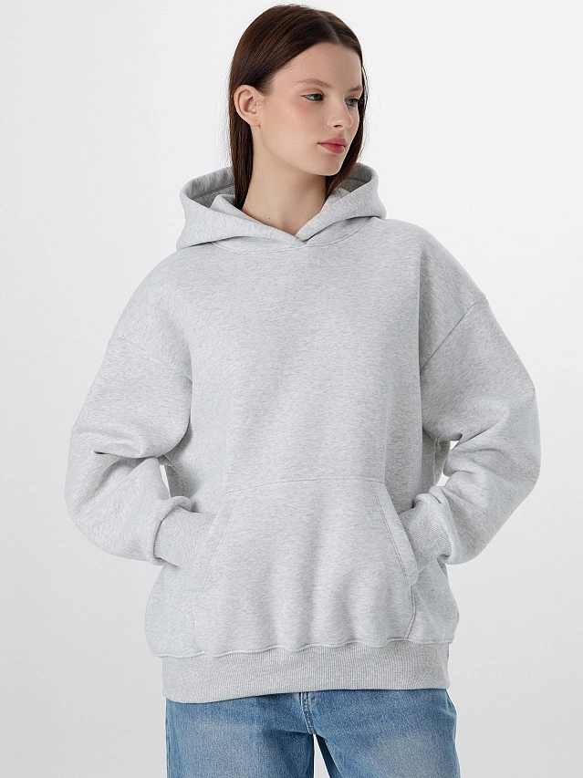 Теплое худи женское серое с начесом - 4