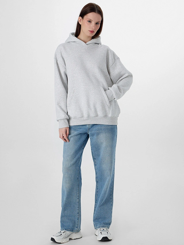 Теплое худи женское серое с начесом - 6