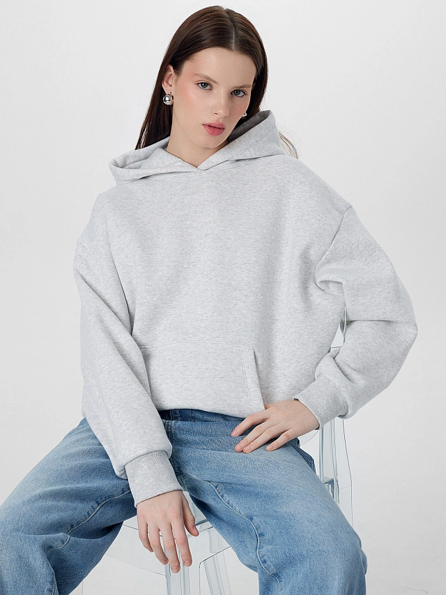 Теплое худи женское серое с начесом - 10