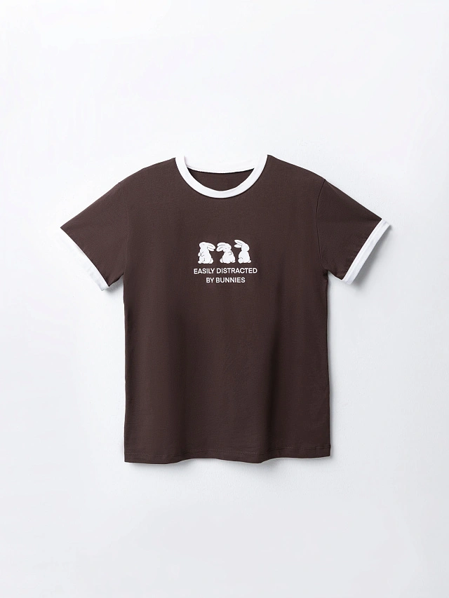 Футболка женская коричневая полуприлегающего силуэта - 4