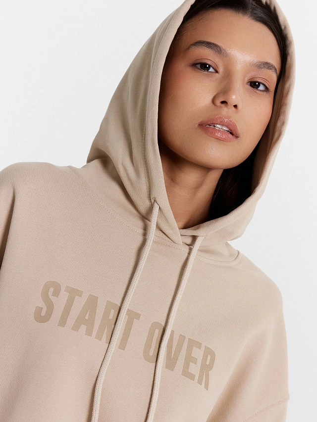 Комплект женский (худи, брюки) пыльно-бежевый с печатью - 5