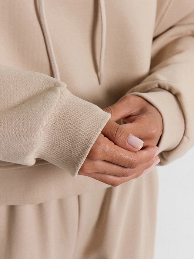 Комплект женский (худи, брюки) пыльно-бежевый с печатью - 7