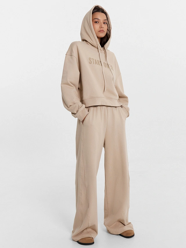 Комплект женский (худи, брюки) пыльно-бежевый с печатью - 8