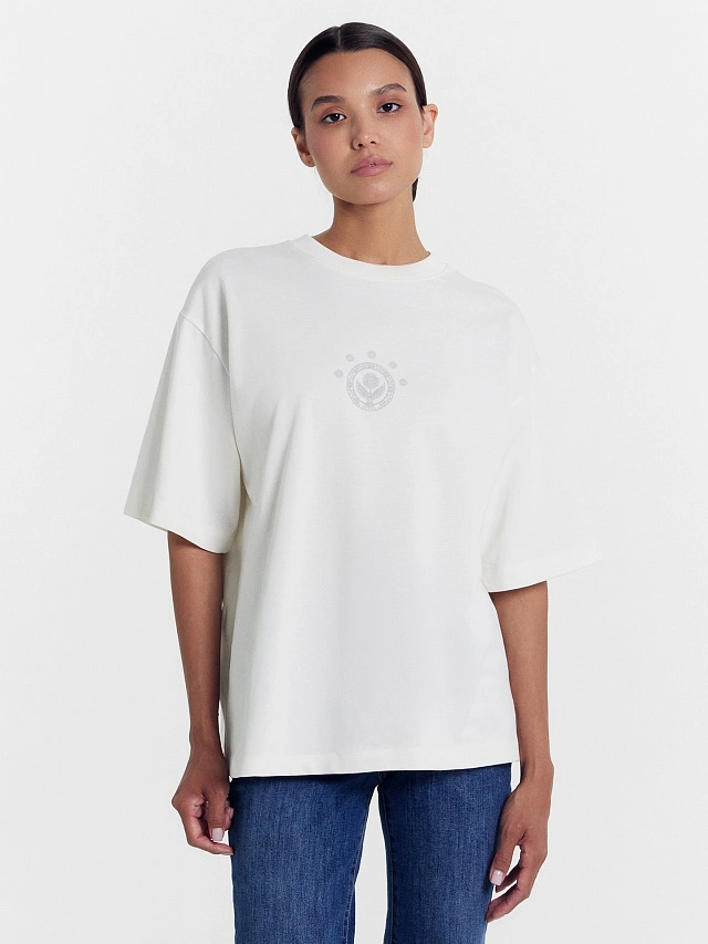 Футболка женская светло-молочная с печатью - 2