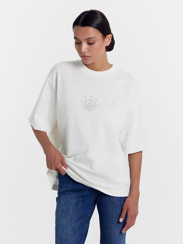 Футболка женская светло-молочная с печатью - 6