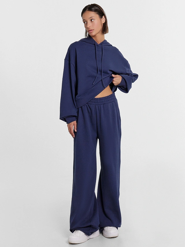 Комплект женский (худи, брюки) в темно-синем цвете - 6