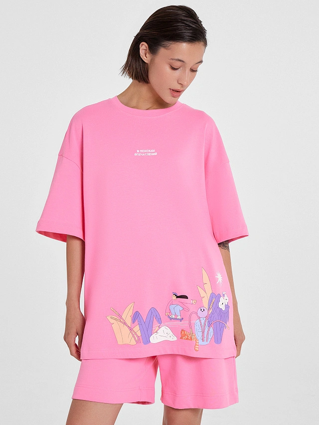 Футболка женская пастельно-розовая с печатью - 2