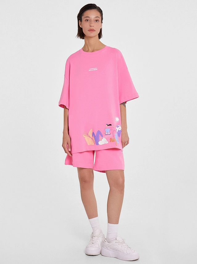 Футболка женская пастельно-розовая с печатью - 4