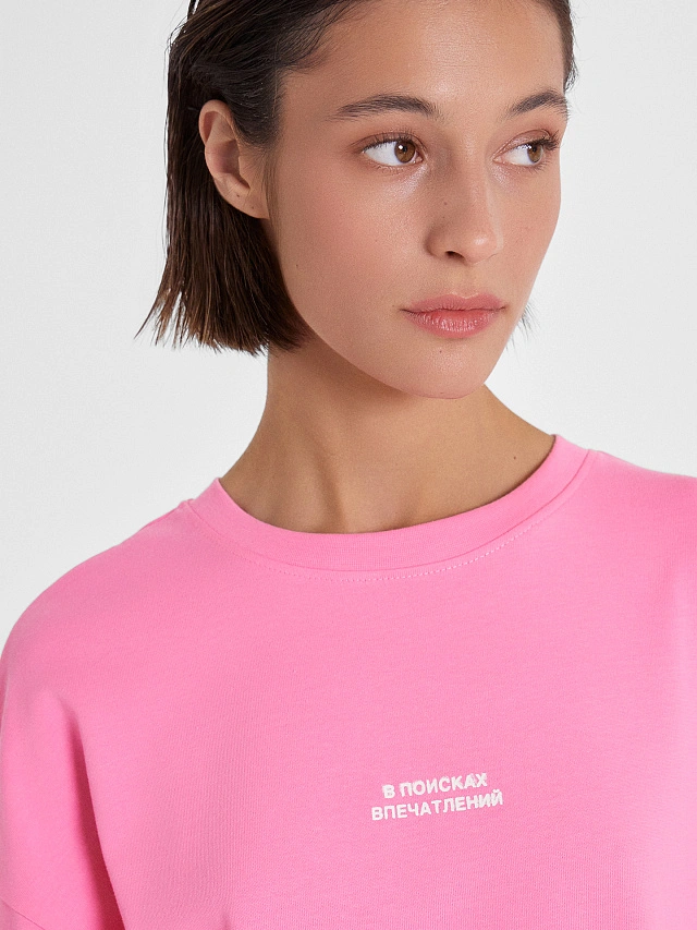 Футболка женская пастельно-розовая с печатью - 5