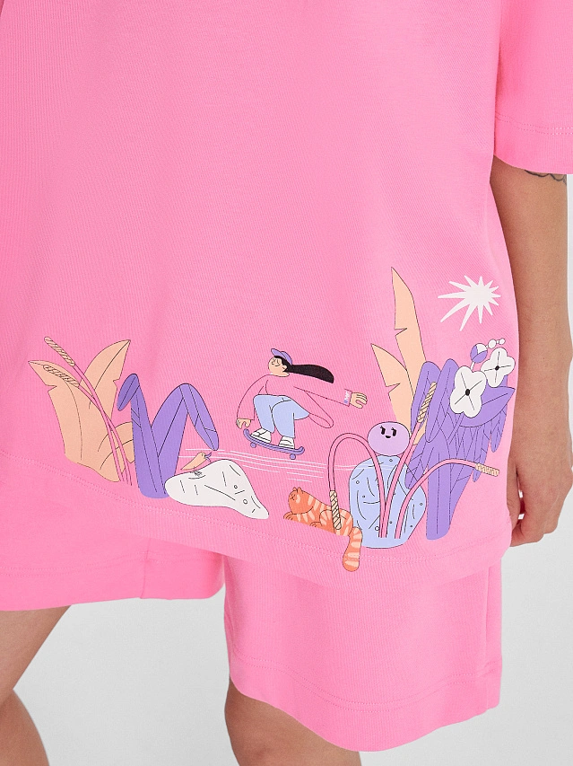 Футболка женская пастельно-розовая с печатью - 6