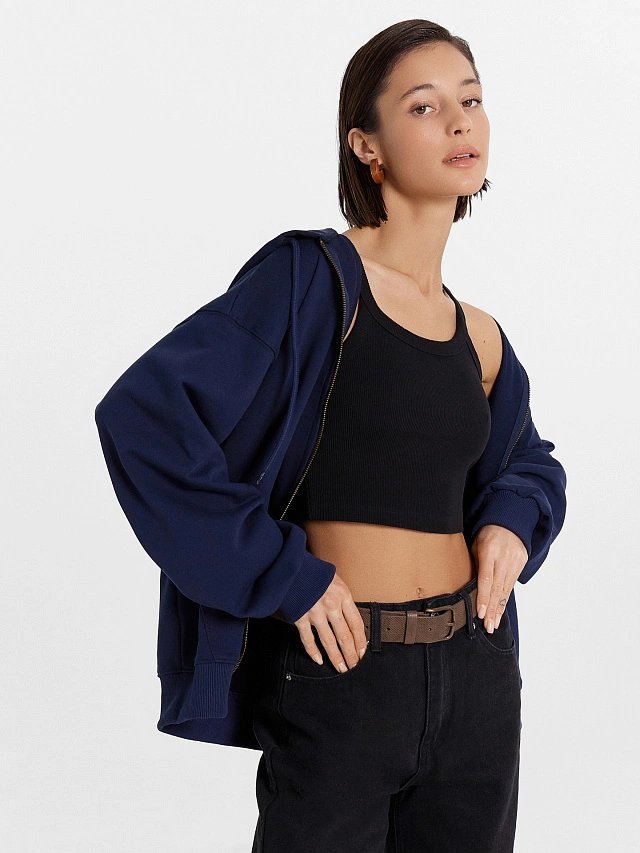 Толстовка женская синяя с капюшоном - 2