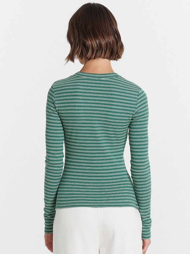Джемпер женский темно-зеленый в полоску - 2